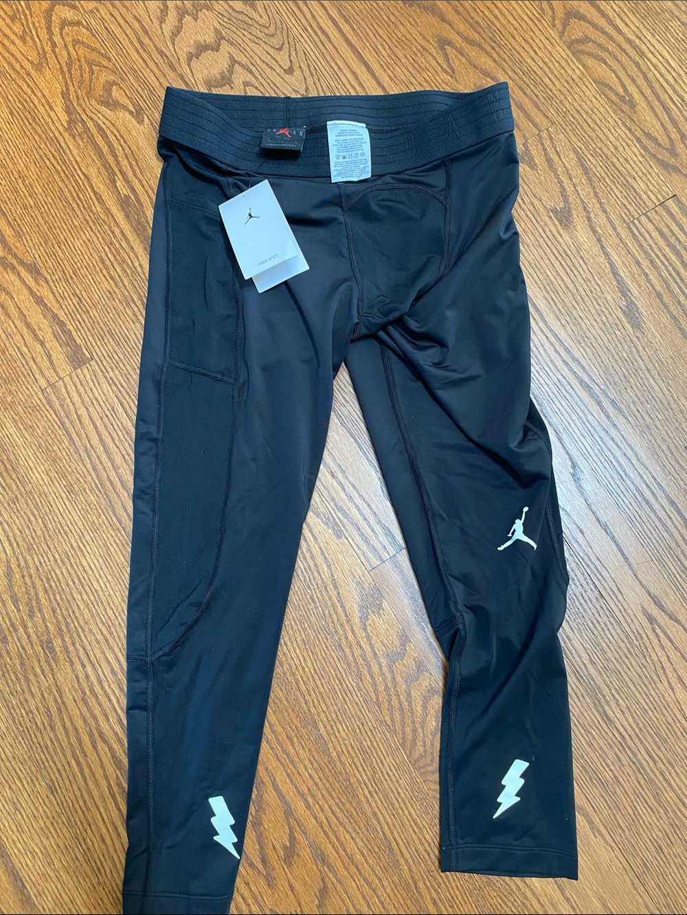 Jordan Black Kids Compression Leggings with White Jordan logo & Lightning size L